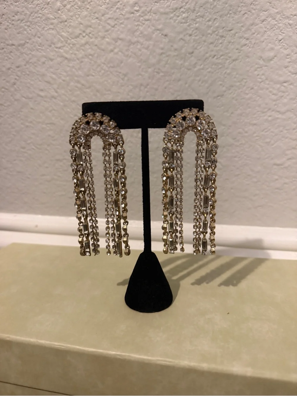Francesca's Collections Gold and Clear Crystal Tassel Earrings
